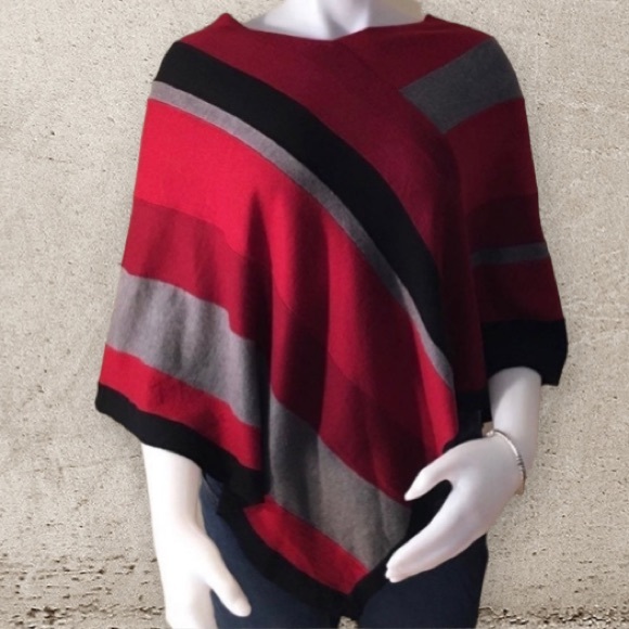 Worthington red, black and gray poncho. One size Acrylic, rayon and nylon mix - Picture 1 of 3